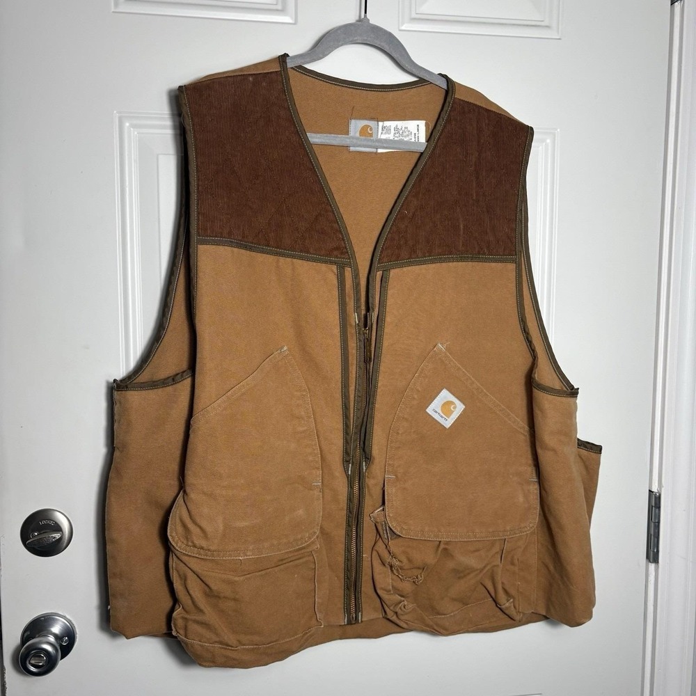 Mens Vintage Carhartt Hunting Vest Canvas Corduroy Sleeveless Back Pocket 3XL